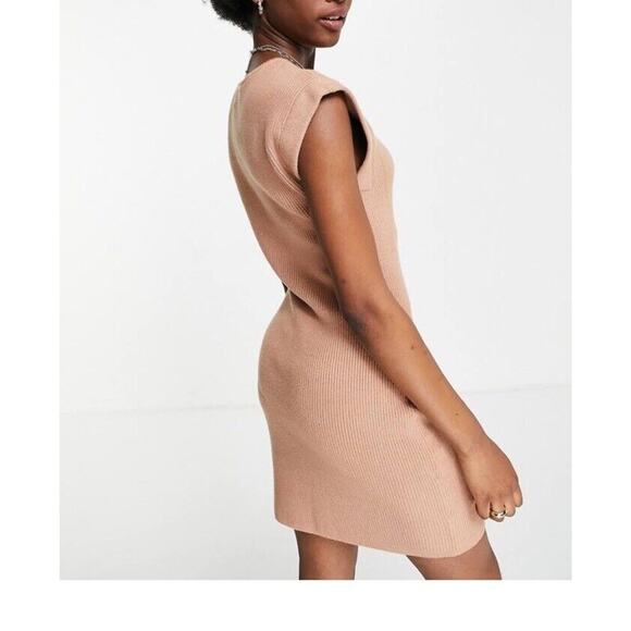 Abercrombie & Fitch Dress Women's Small Tan Knit Mini Sleeveless Bodycon Sweater - Picture 4 of 7